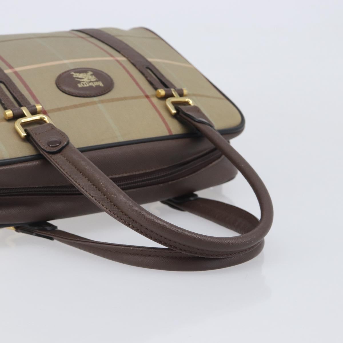 Burberrys Nova Check Boston Bag Canvas Beige Gold Auth 213356