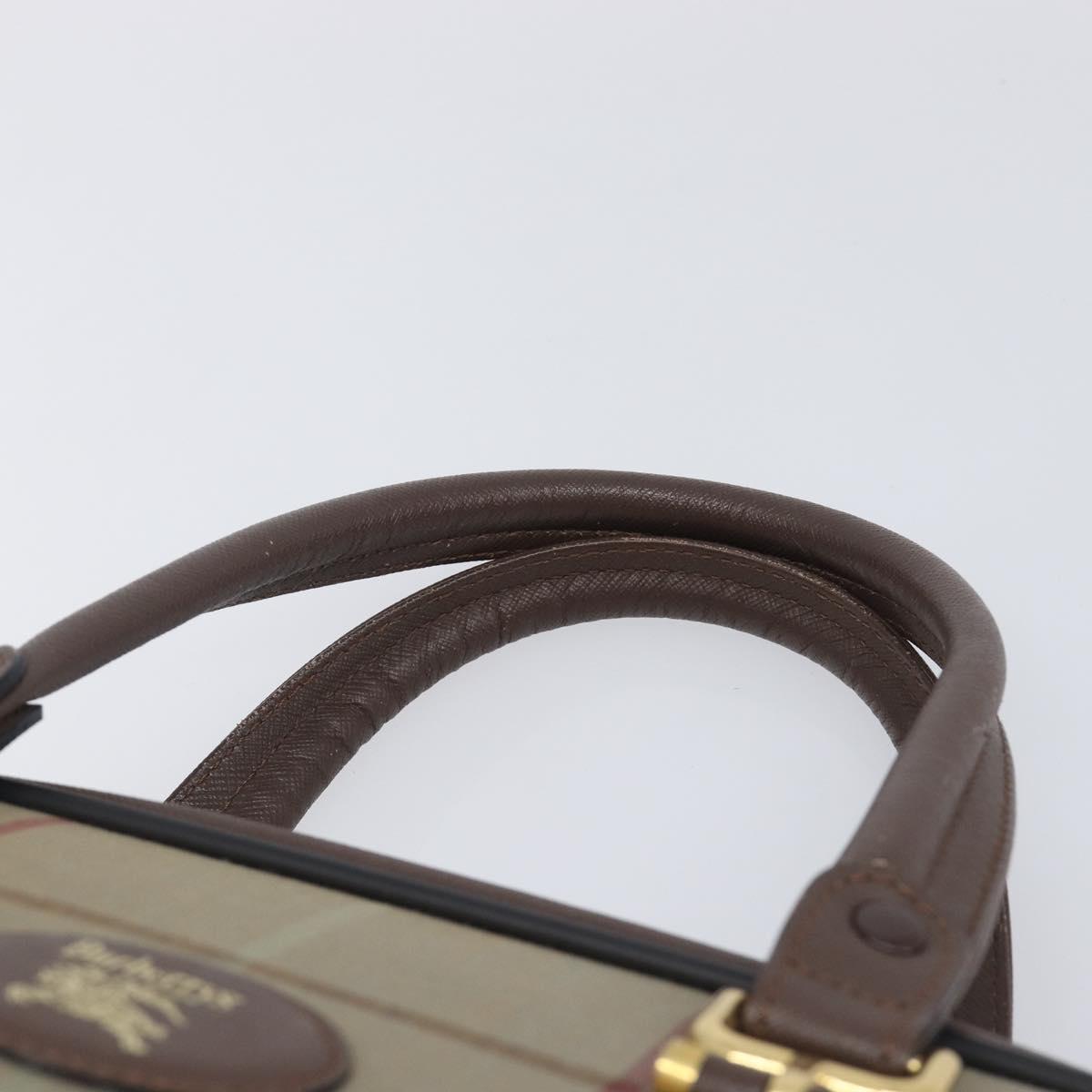 Burberrys Nova Check Boston Bag Canvas Beige Gold Auth 213356
