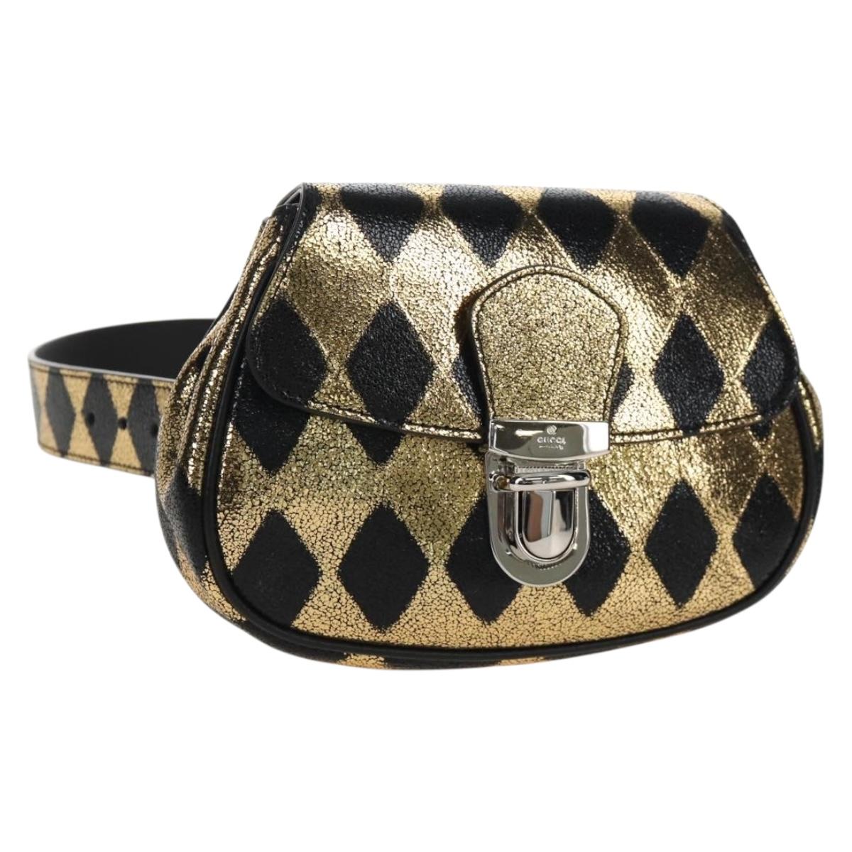 GUCCI Waist Bag Leather Gold Silver 605112 Auth 213357M