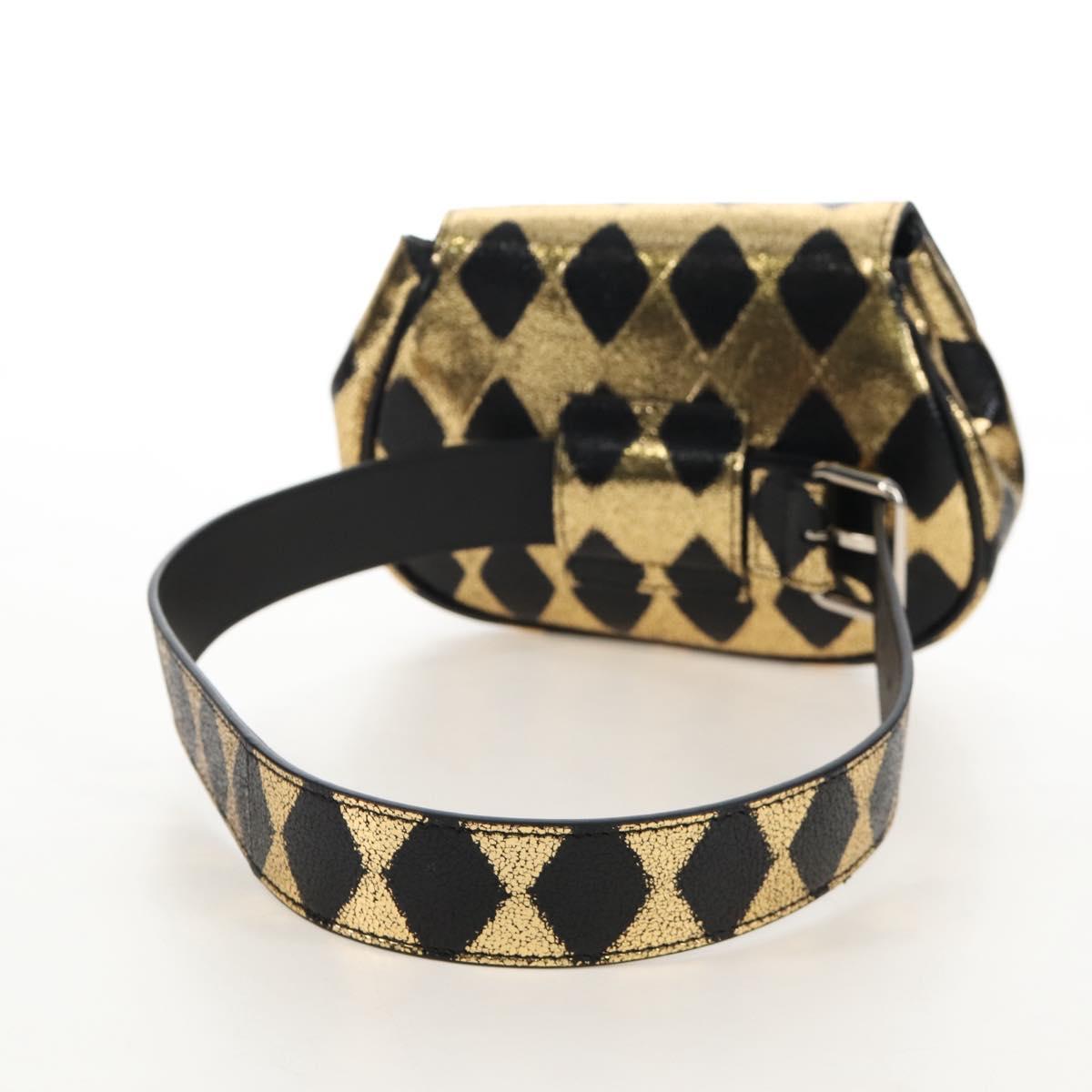 GUCCI Waist Bag Leather Gold Silver 605112 Auth 213357M