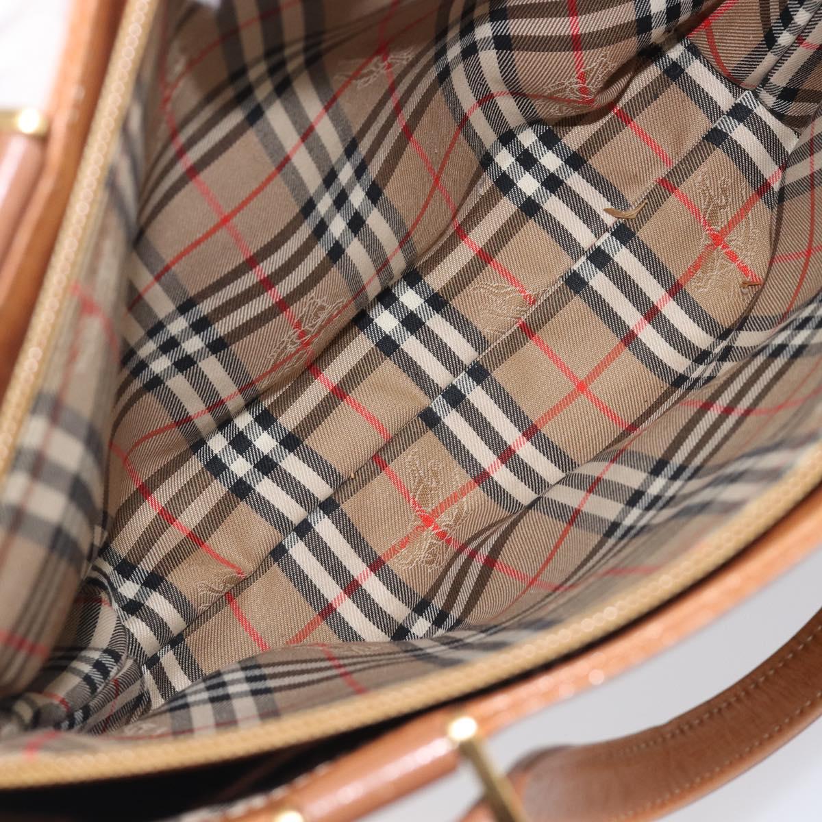BURBERRY Hand Bag Leather Brown Gold Auth 213358