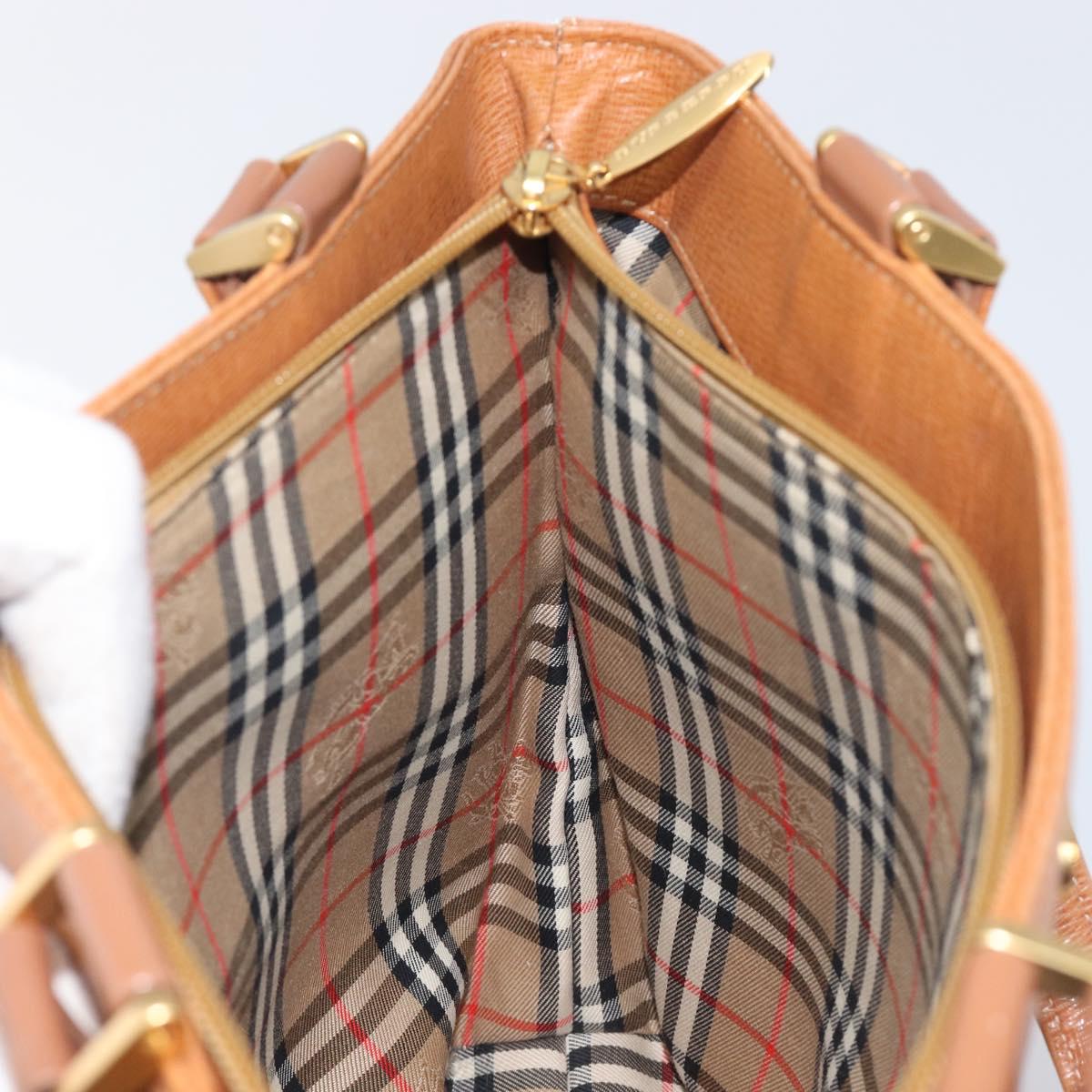 BURBERRY Hand Bag Leather Brown Gold Auth 213358