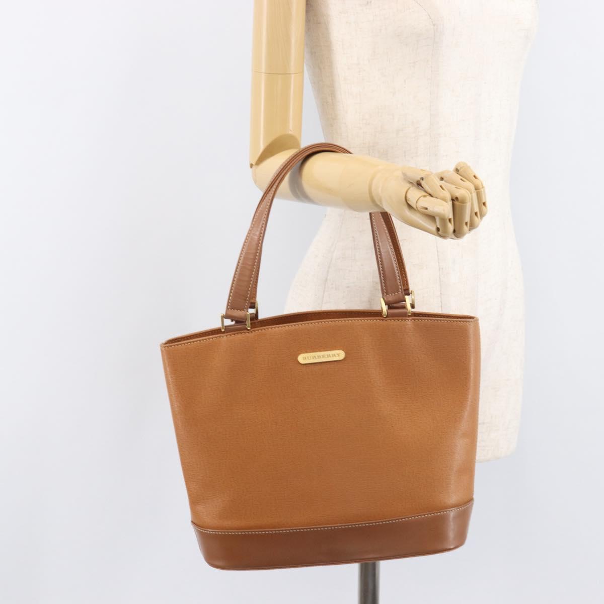 BURBERRY Hand Bag Leather Brown Gold Auth 213358