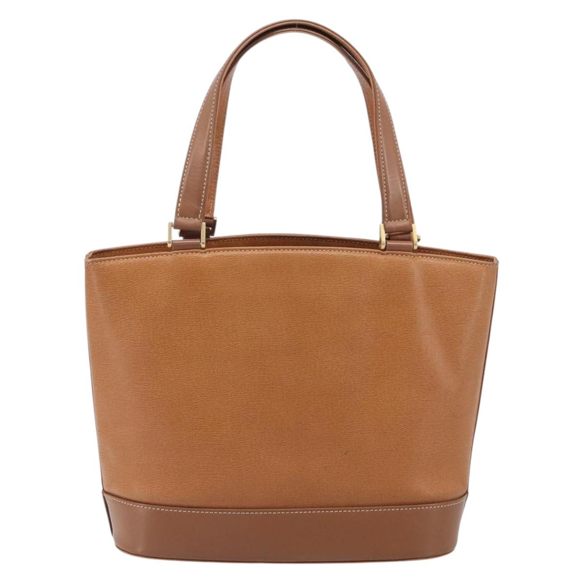 BURBERRY Hand Bag Leather Brown Gold Auth 213358