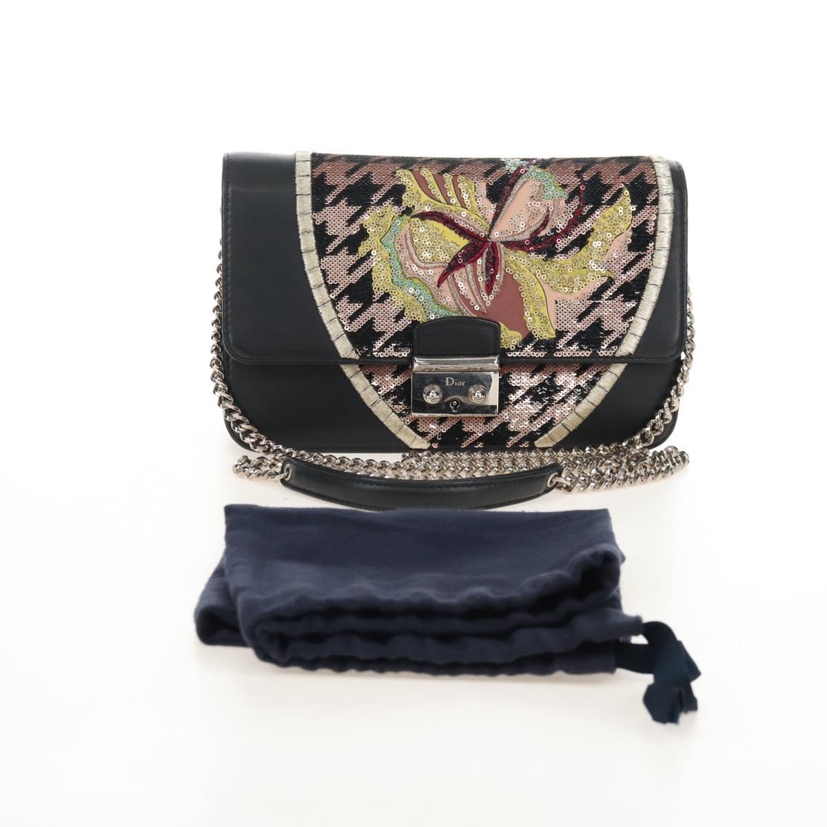 Christian Dior Chain Shoulder Bag Leather Black Silver Auth 213360M