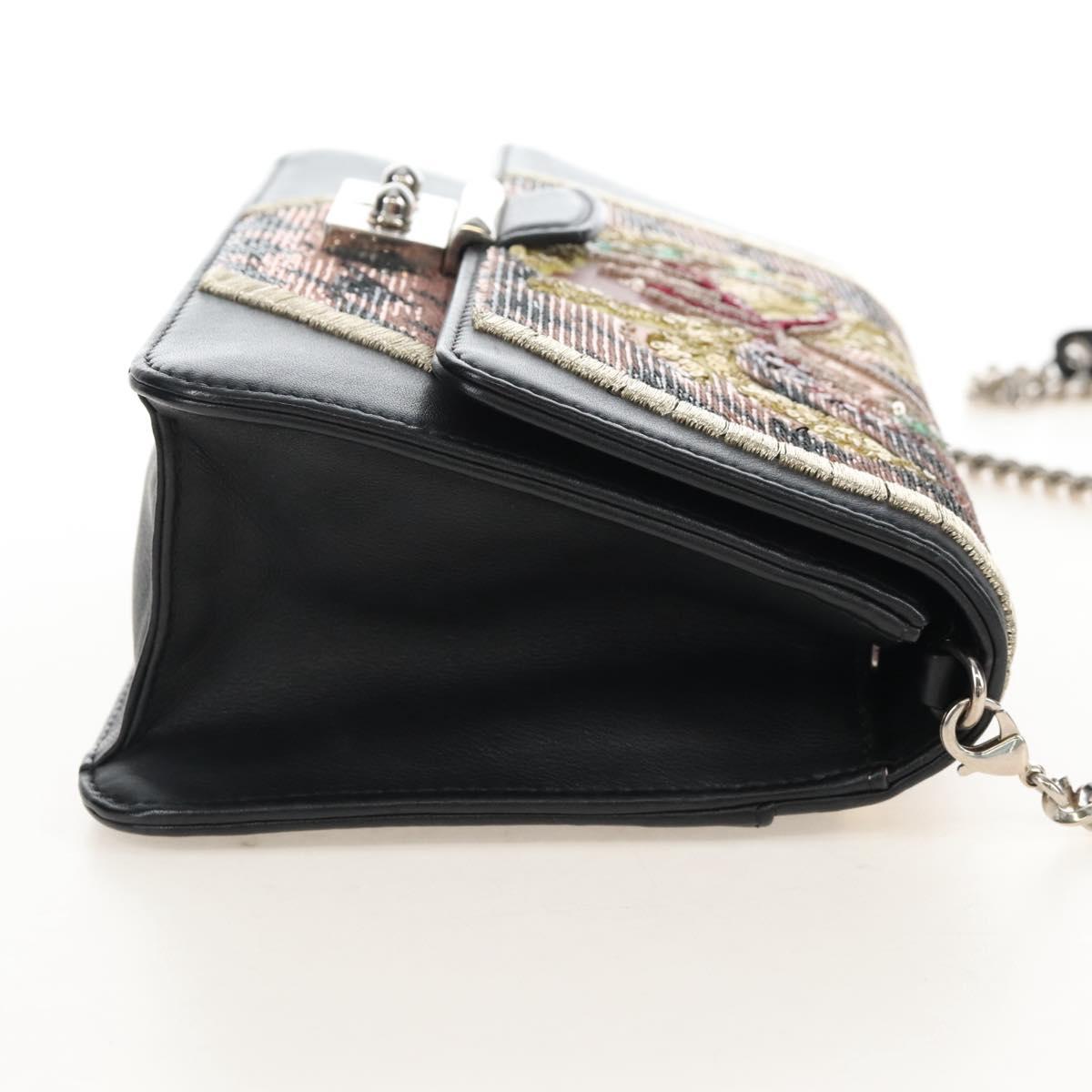 Christian Dior Chain Shoulder Bag Leather Black Silver Auth 213360M