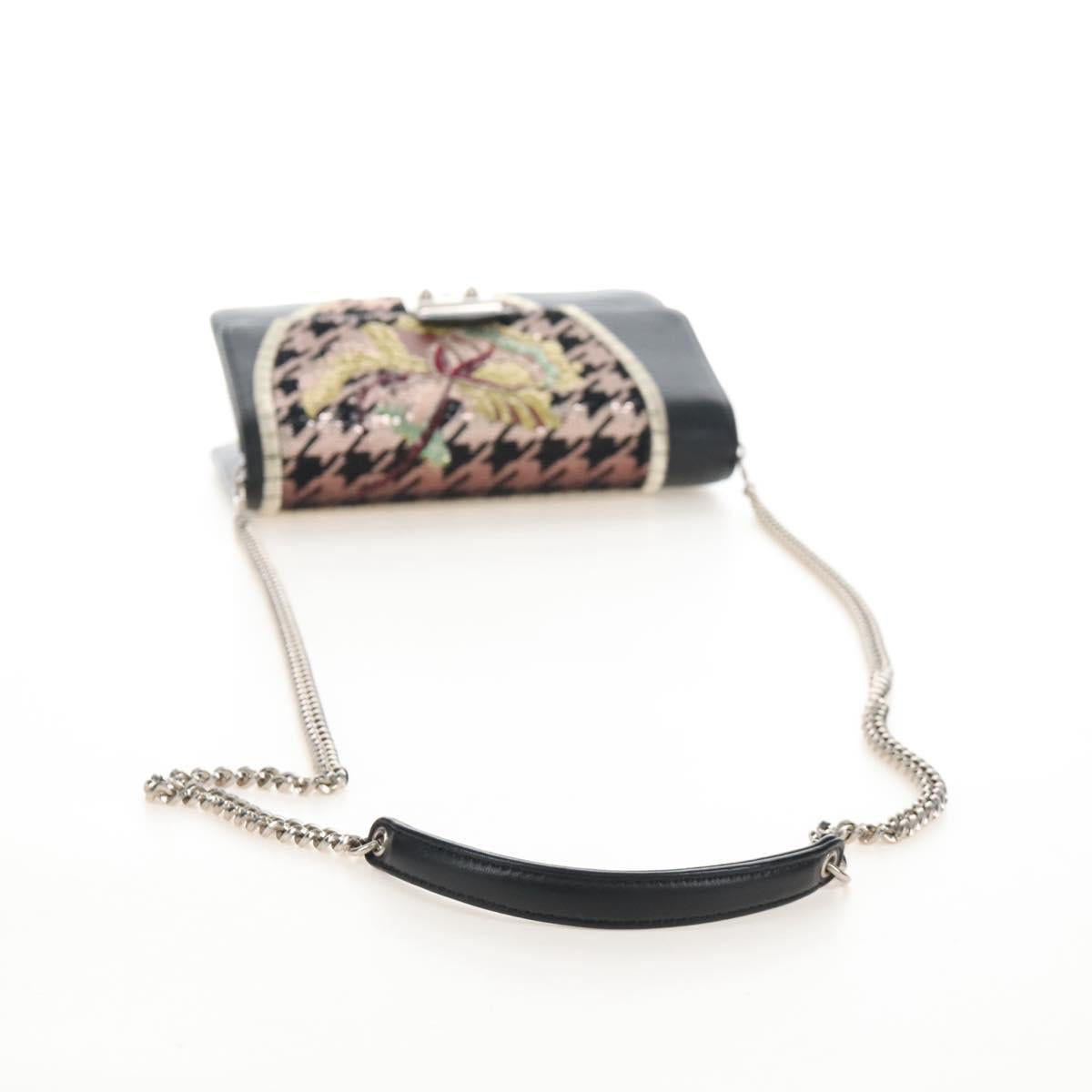 Christian Dior Chain Shoulder Bag Leather Black Silver Auth 213360M