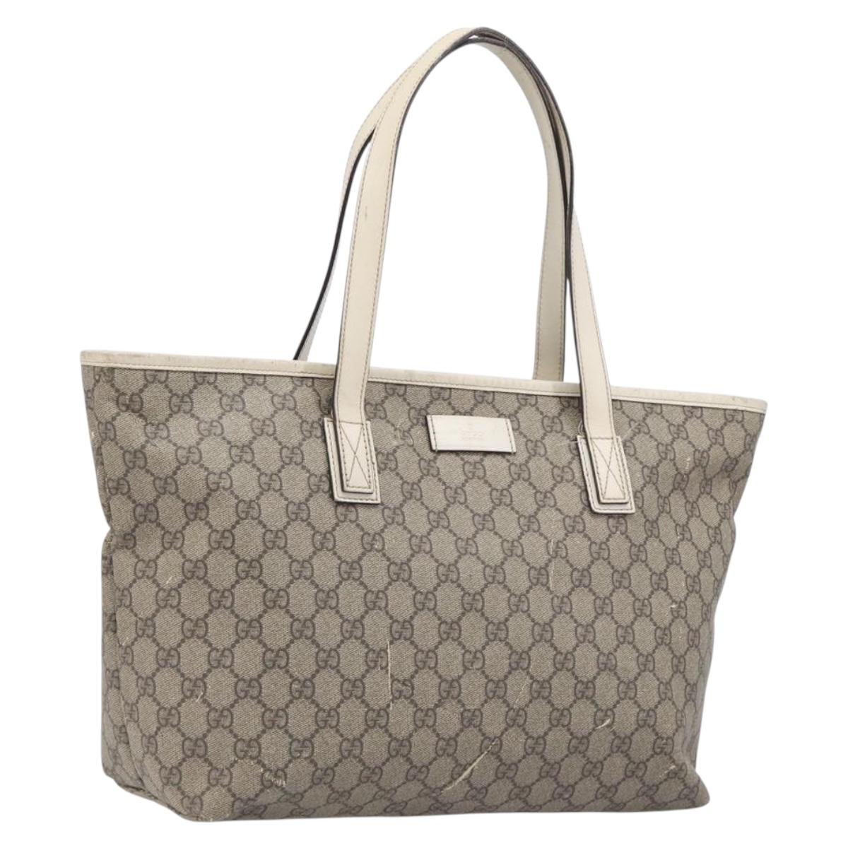 GUCCI GG Supreme Tote Bag PVC Beige Silver 211137 Auth 213362