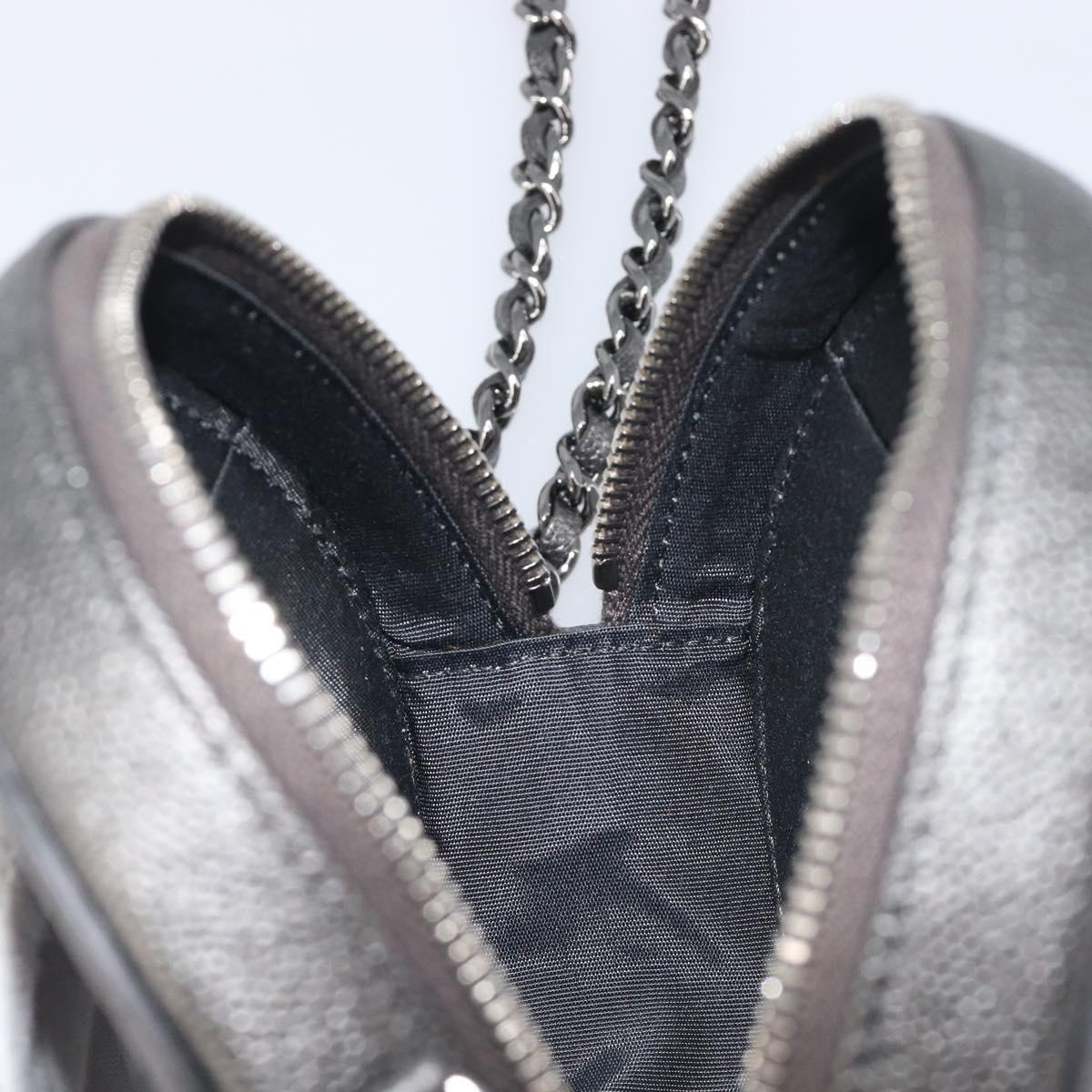 CHANEL Matelasse Chain Shoulder Bag Caviar Skin Gray Silver CC Auth 213364M