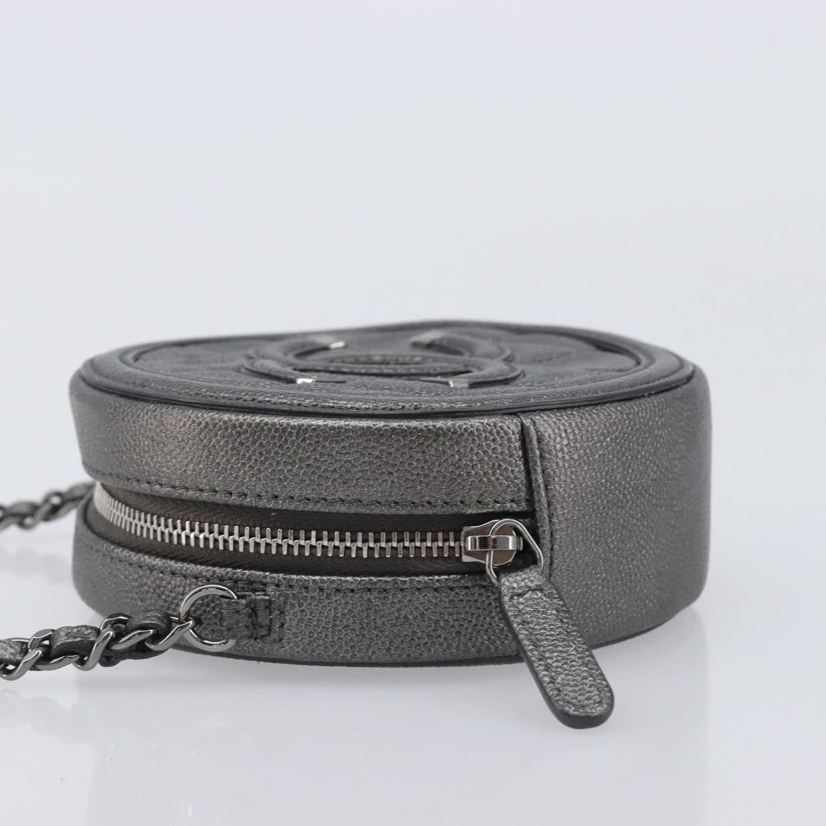 CHANEL Matelasse Chain Shoulder Bag Caviar Skin Gray Silver CC Auth 213364M