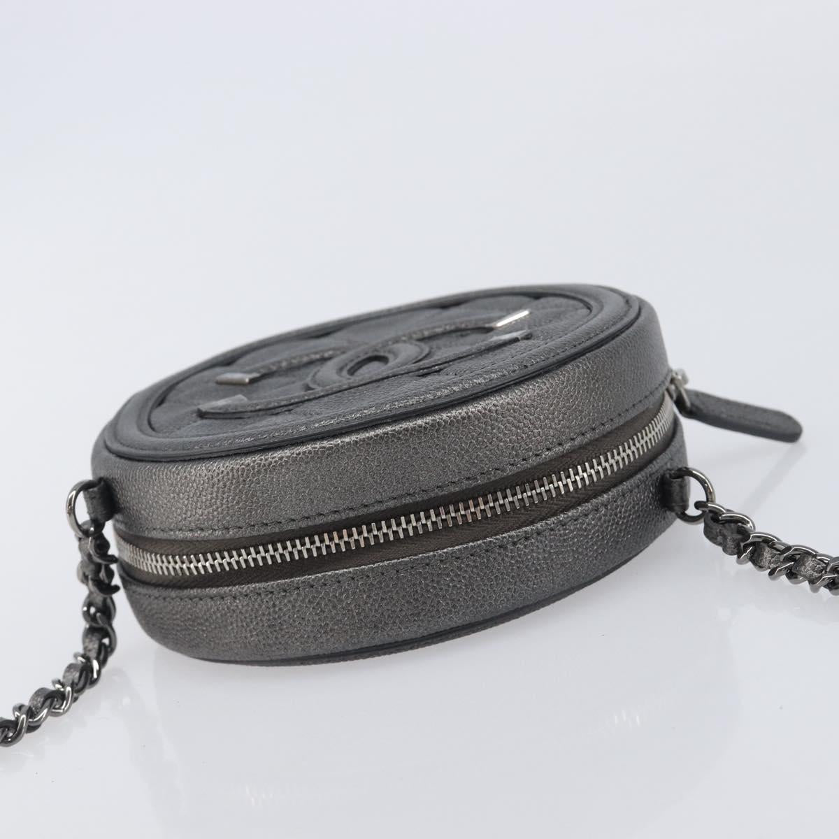 CHANEL Matelasse Chain Shoulder Bag Caviar Skin Gray Silver CC Auth 213364M