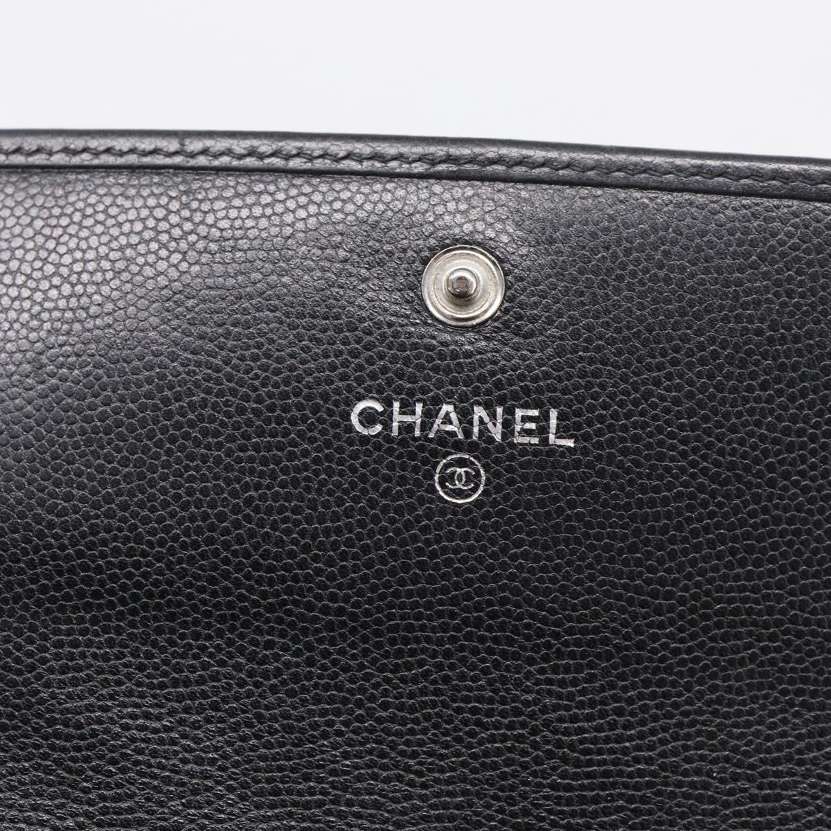 CHANEL Long Wallet Leather Black Silver CC Auth 213365