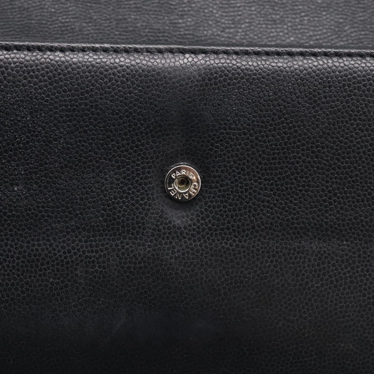 CHANEL Long Wallet Leather Black Silver CC Auth 213365