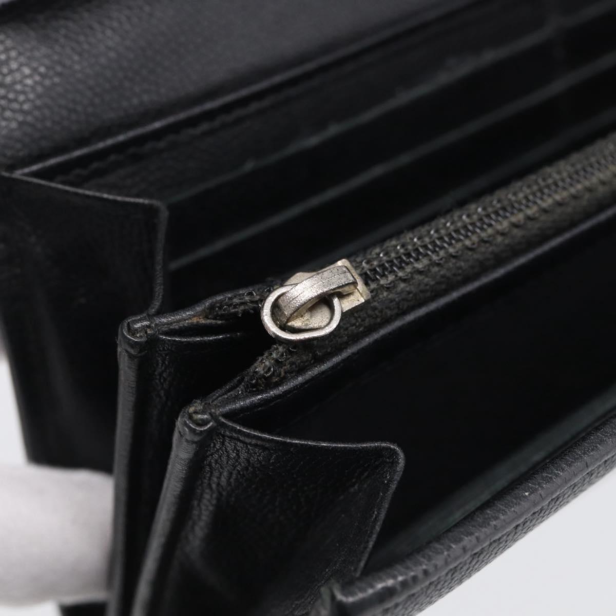 CHANEL Long Wallet Leather Black Silver CC Auth 213365