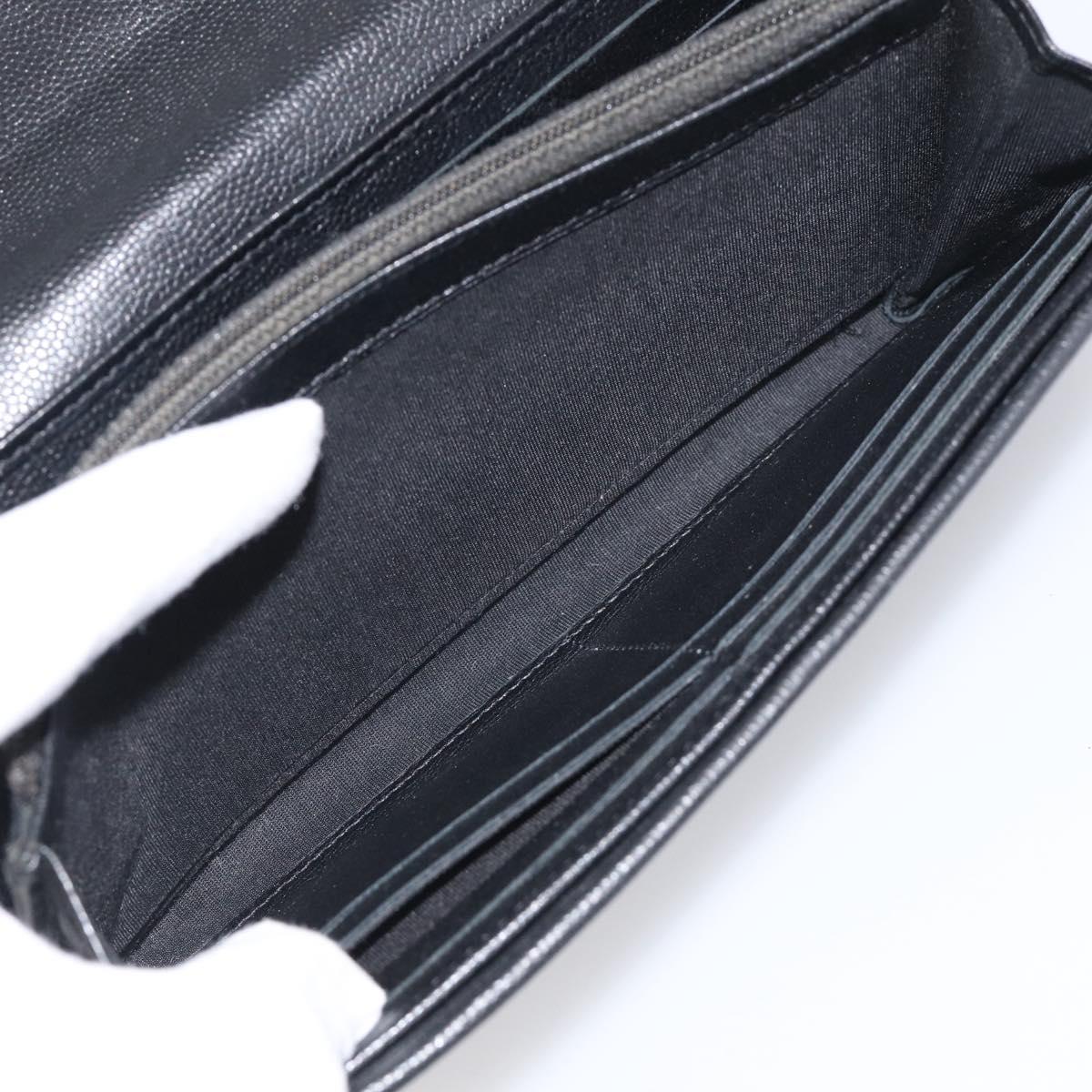 CHANEL Long Wallet Leather Black Silver CC Auth 213365