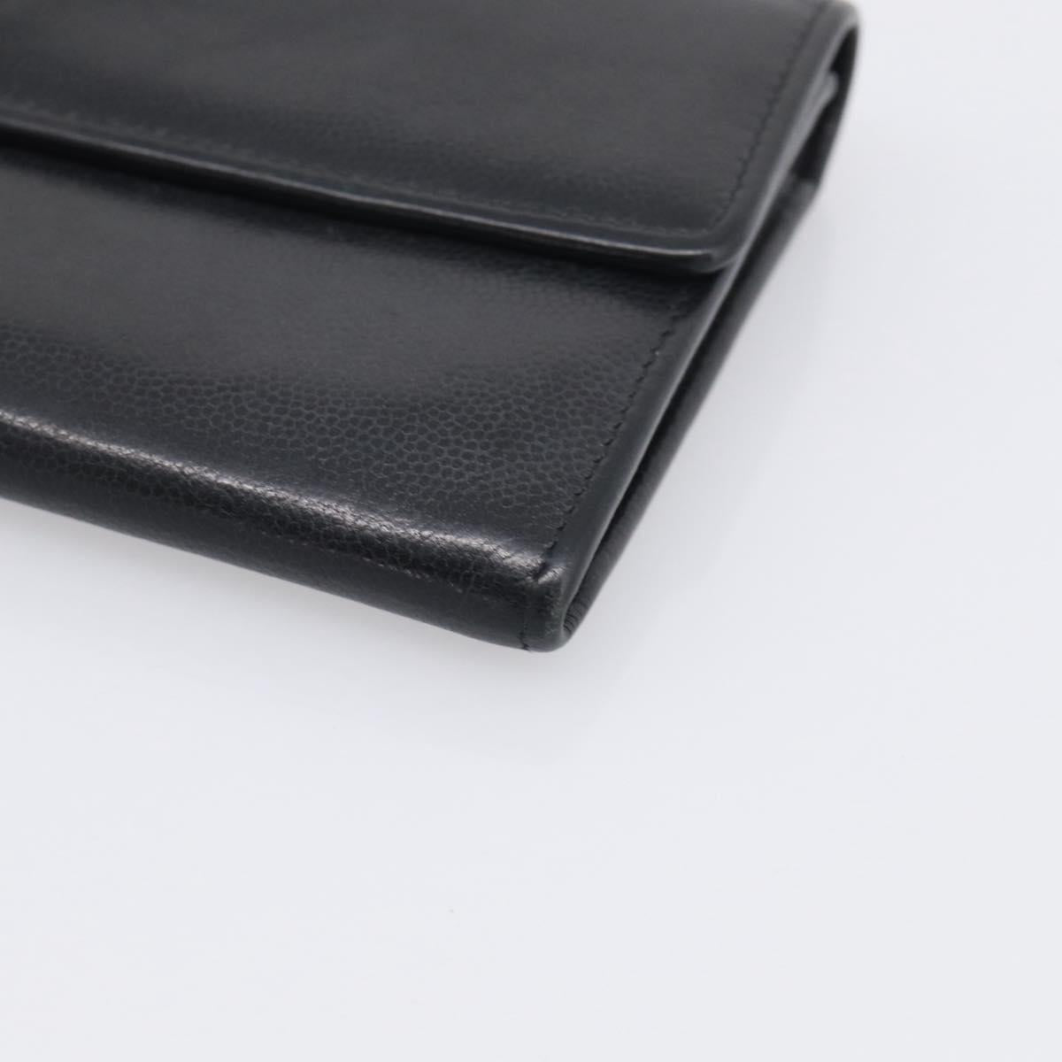 CHANEL Long Wallet Leather Black Silver CC Auth 213365