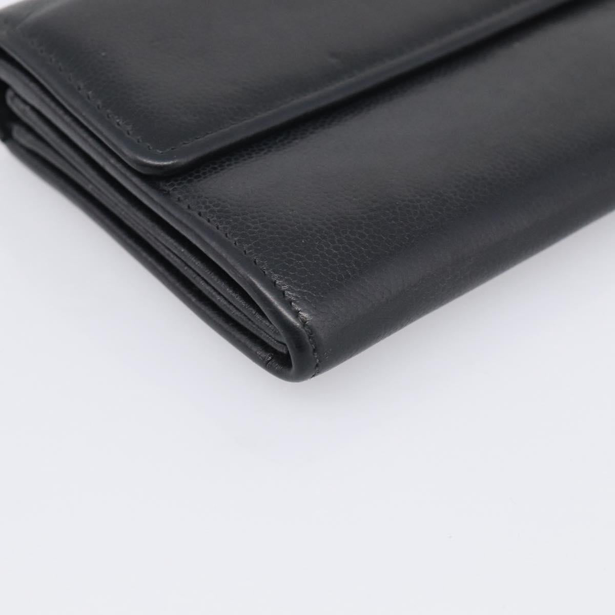 CHANEL Long Wallet Leather Black Silver CC Auth 213365