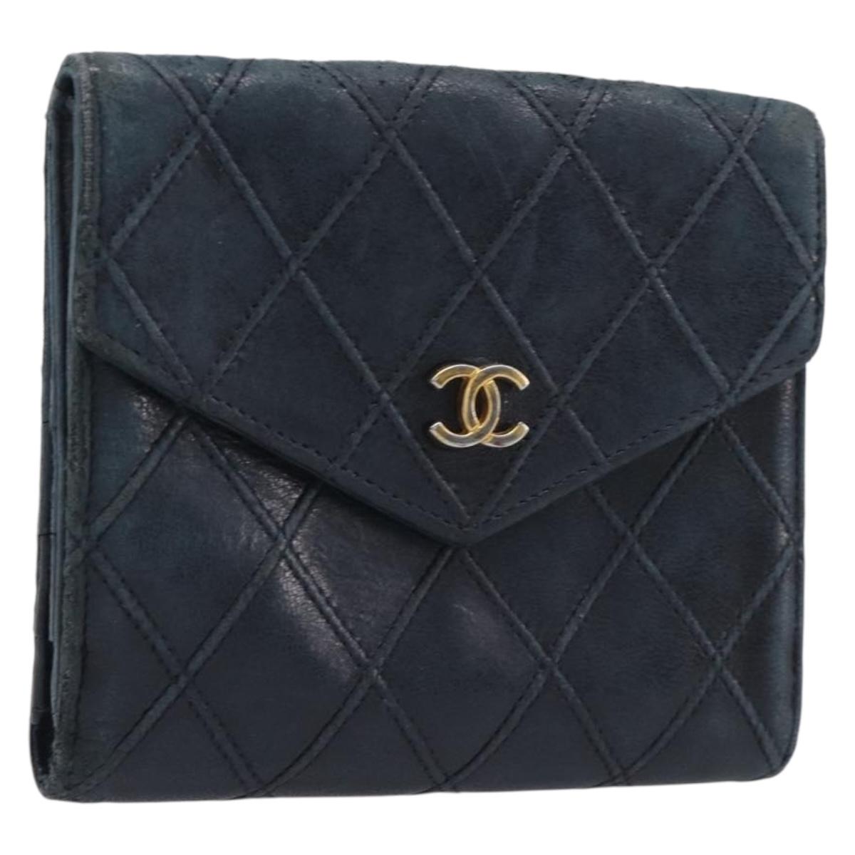 CHANEL Bicolore Wallet Leather Black Gold CC Auth 213366