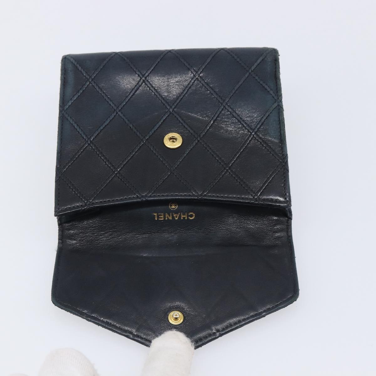 CHANEL Bicolore Wallet Leather Black Gold CC Auth 213366