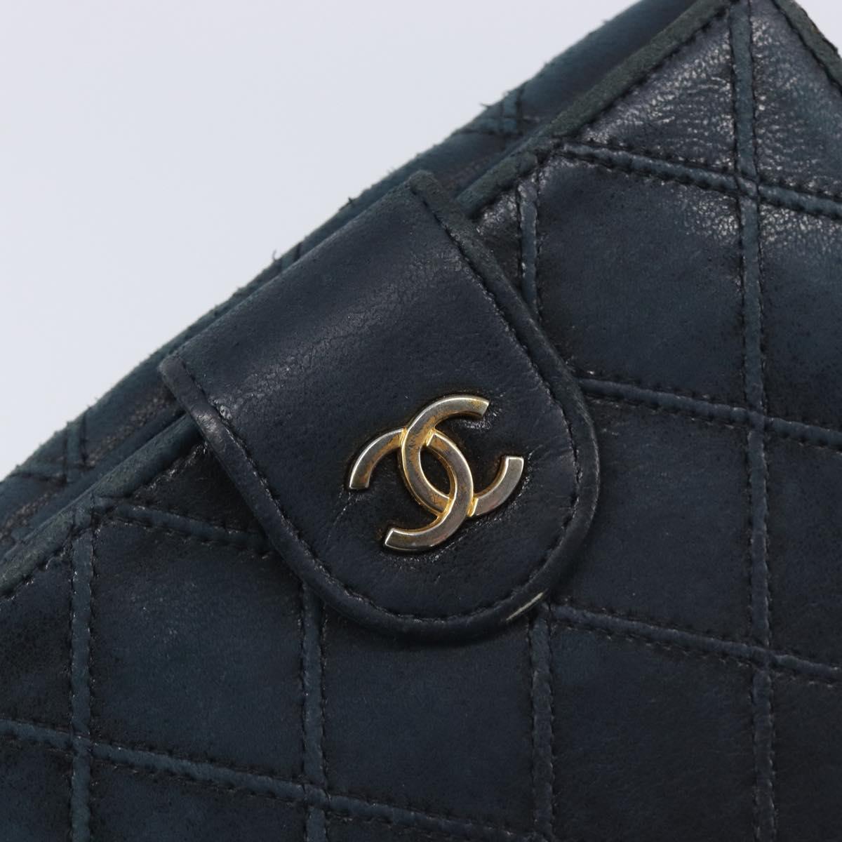 CHANEL Bicolore Wallet Leather Black Gold CC Auth 213366