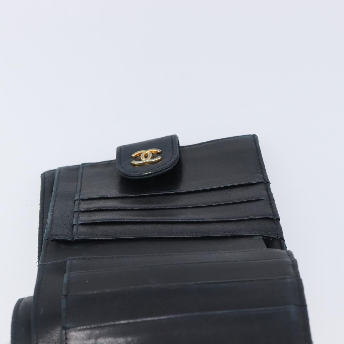 CHANEL Bicolore Wallet Leather Black Gold CC Auth 213366