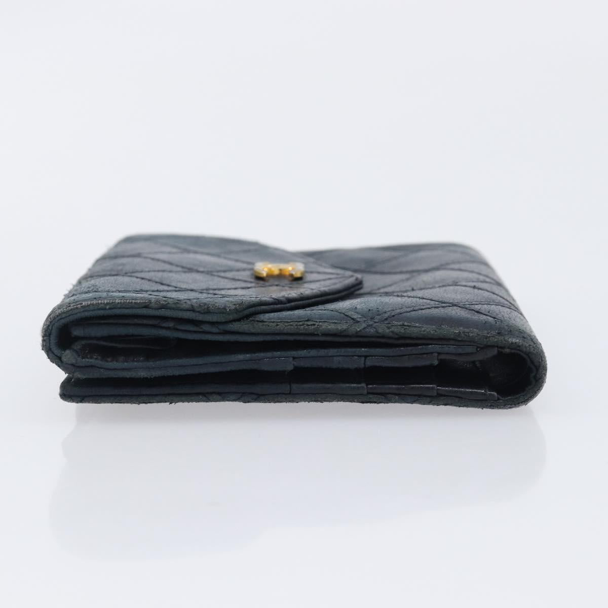 CHANEL Bicolore Wallet Leather Black Gold CC Auth 213366