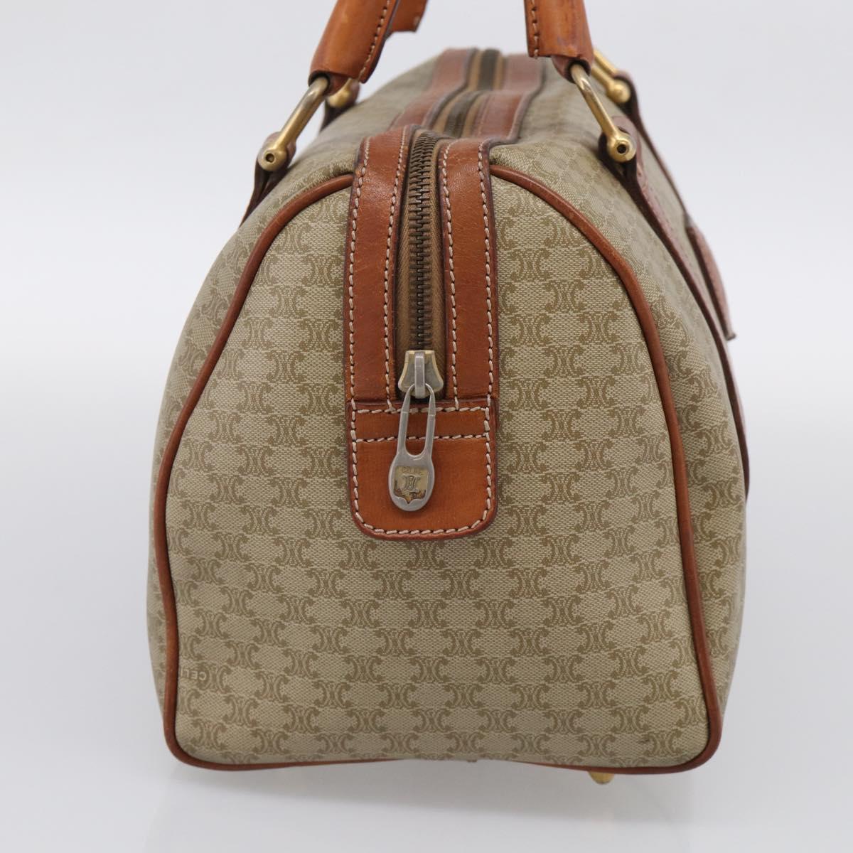 CELINE Macadam Canvas Boston Bag PVC Beige Gold Auth 213371