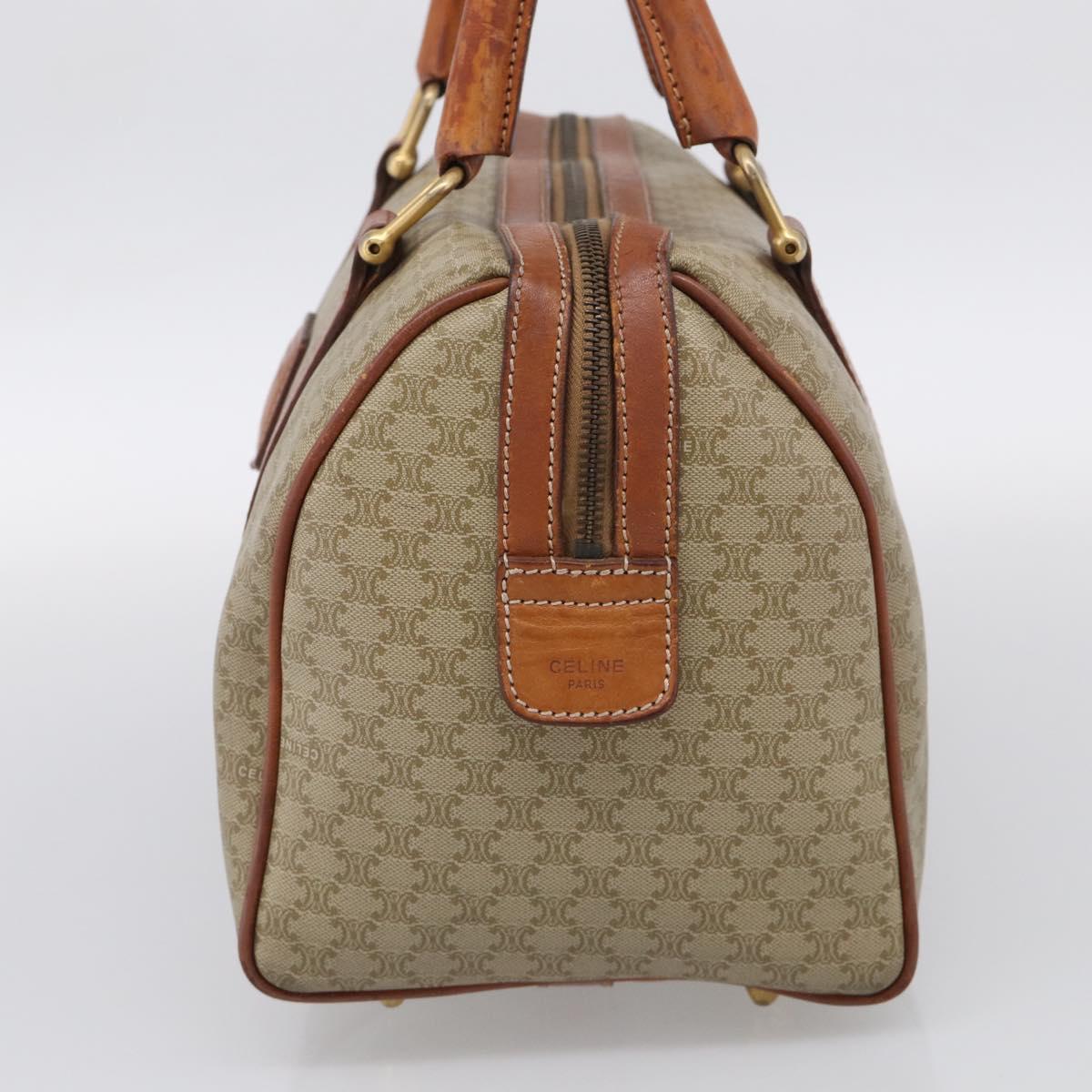 CELINE Macadam Canvas Boston Bag PVC Beige Gold Auth 213371