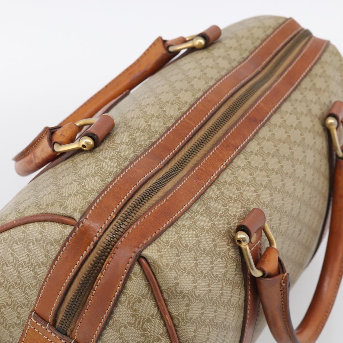 CELINE Macadam Canvas Boston Bag PVC Beige Gold Auth 213371