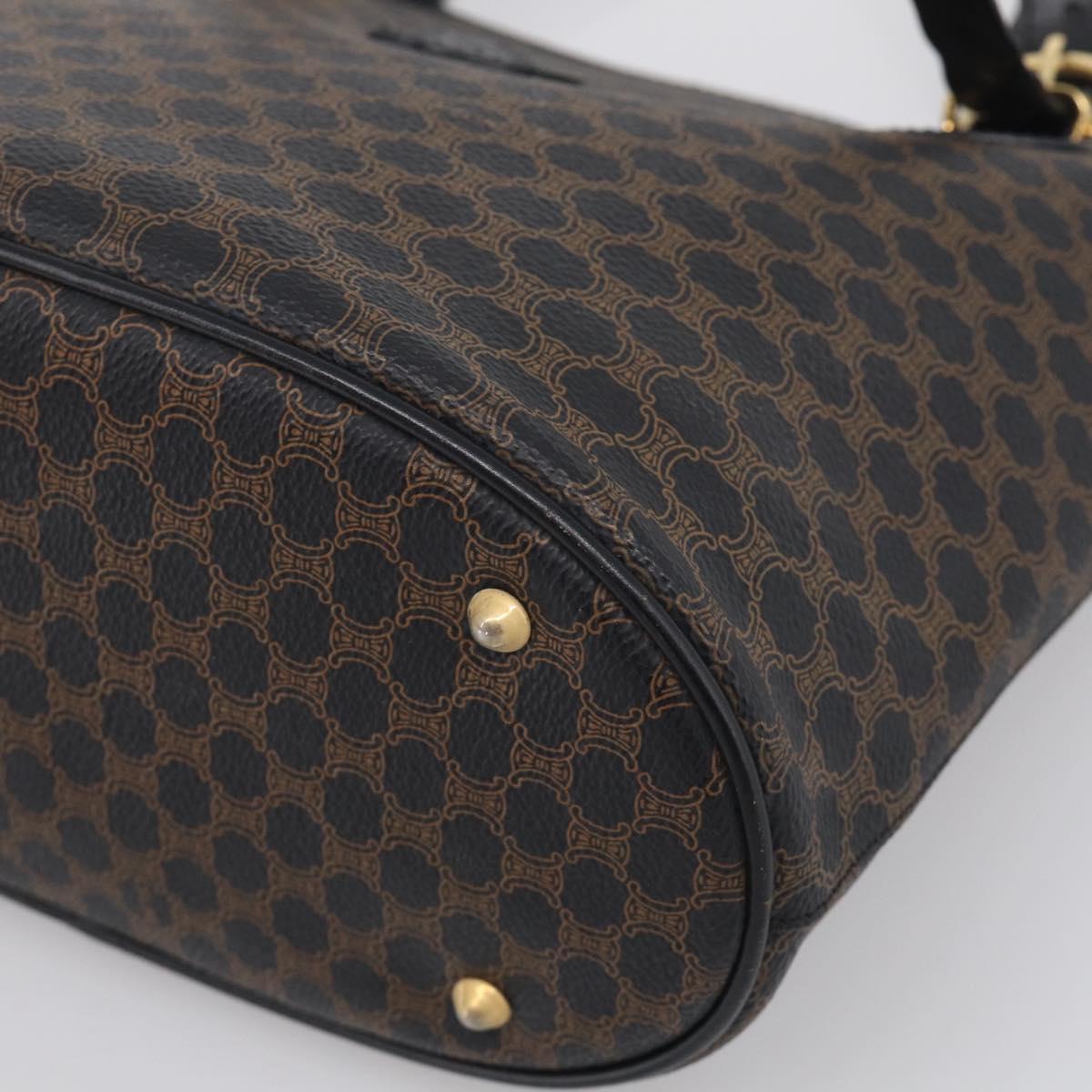 CELINE Macadam Canvas Tote Bag PVC Leather Black Gold Auth 213374