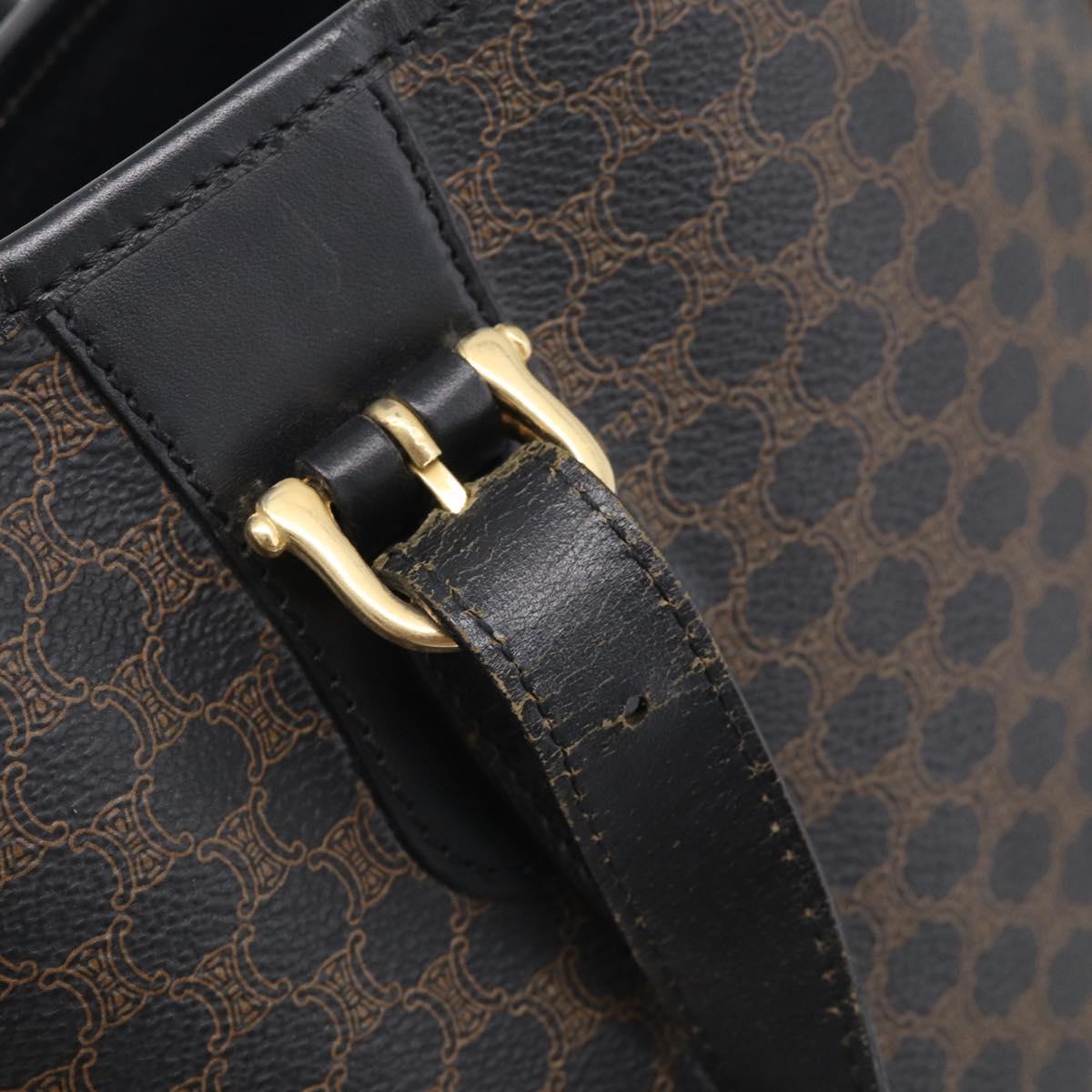 CELINE Macadam Canvas Tote Bag PVC Leather Black Gold Auth 213374
