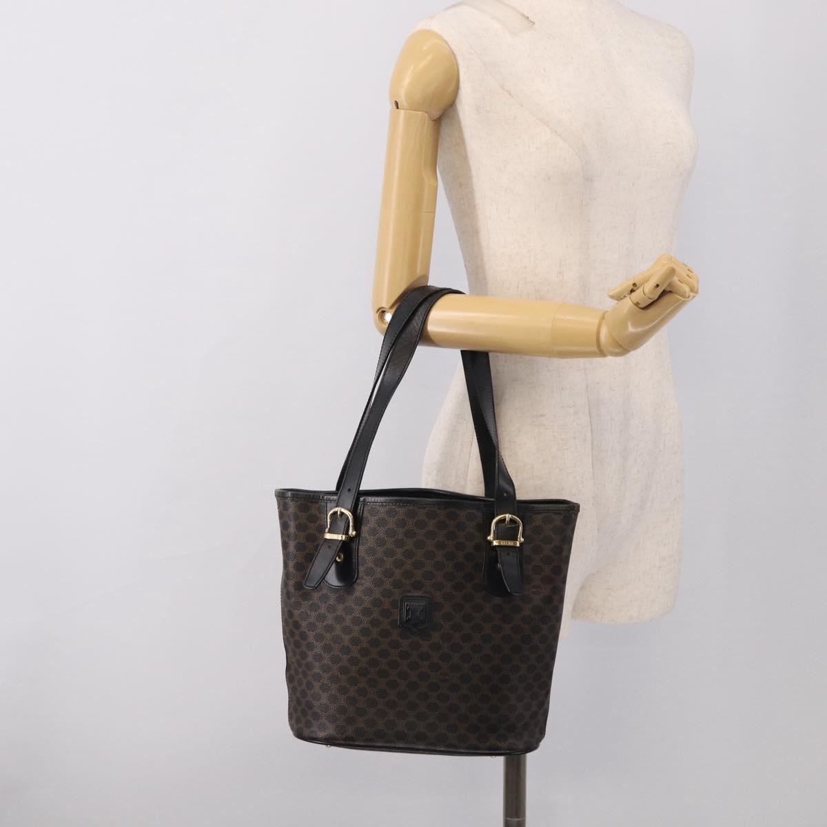 CELINE Macadam Canvas Tote Bag PVC Leather Black Gold Auth 213374