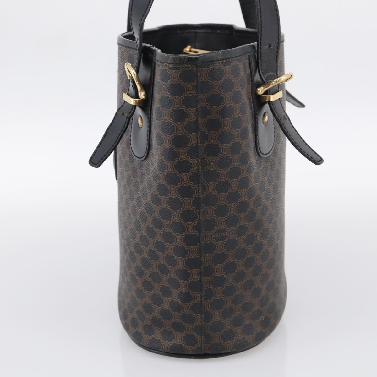 CELINE Macadam Canvas Tote Bag PVC Leather Black Gold Auth 213374