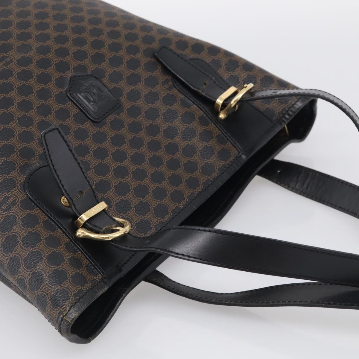 CELINE Macadam Canvas Tote Bag PVC Leather Black Gold Auth 213374