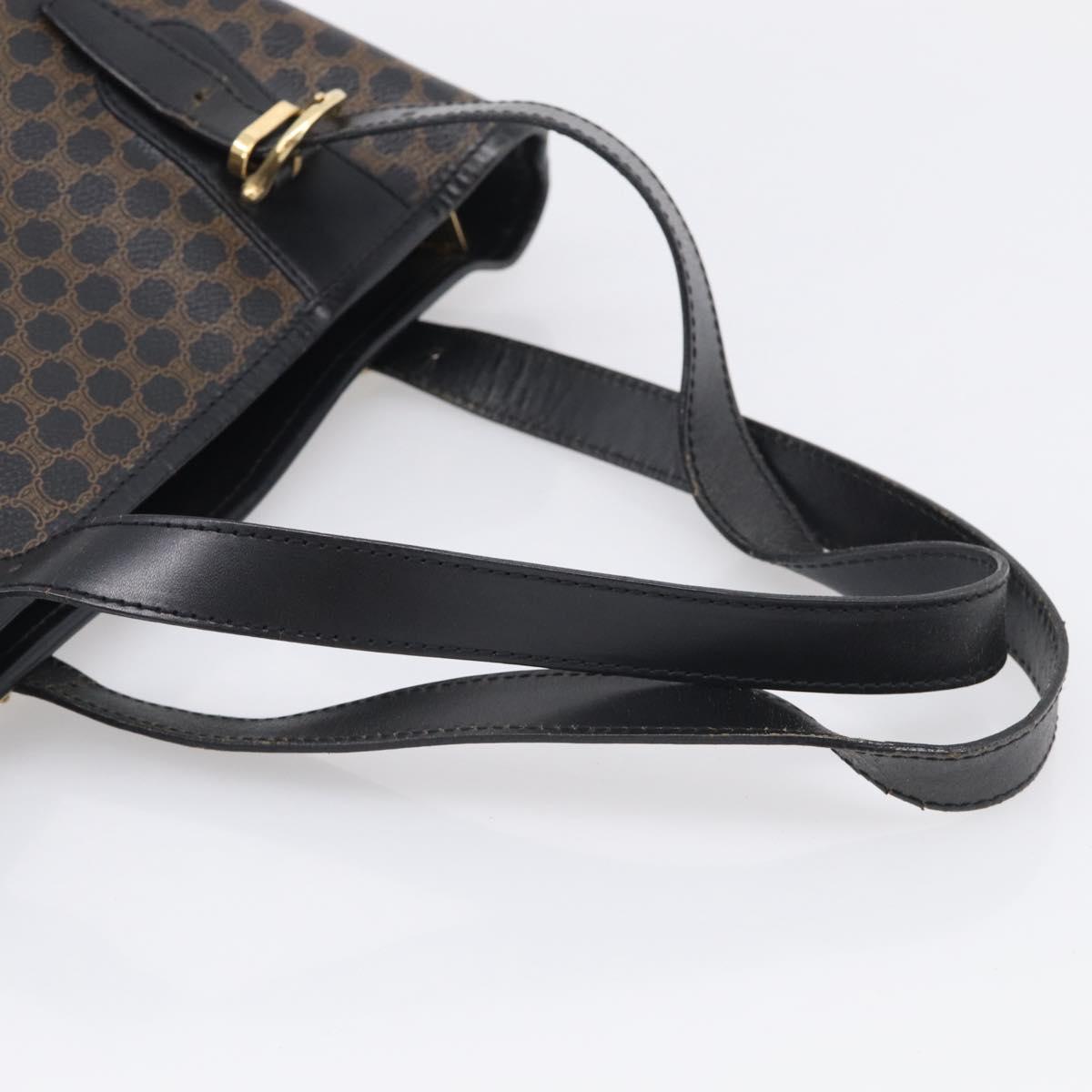 CELINE Macadam Canvas Tote Bag PVC Leather Black Gold Auth 213374