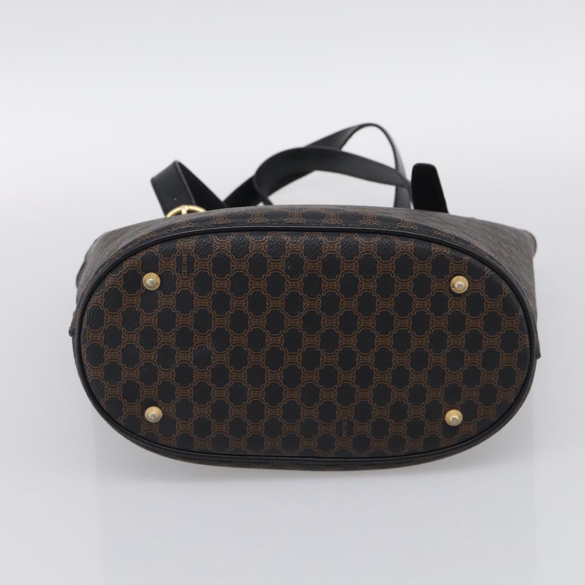 CELINE Macadam Canvas Tote Bag PVC Leather Black Gold Auth 213374