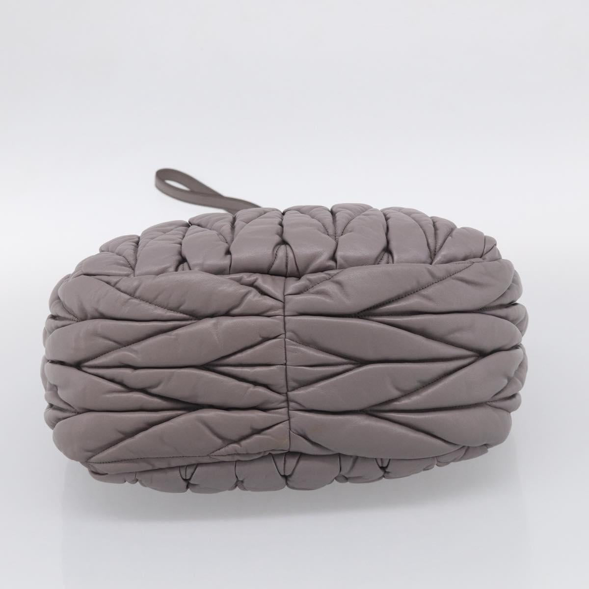 Miu Miu Matelasse Hand Bag Leather 2way Gray Gold Auth 213378M