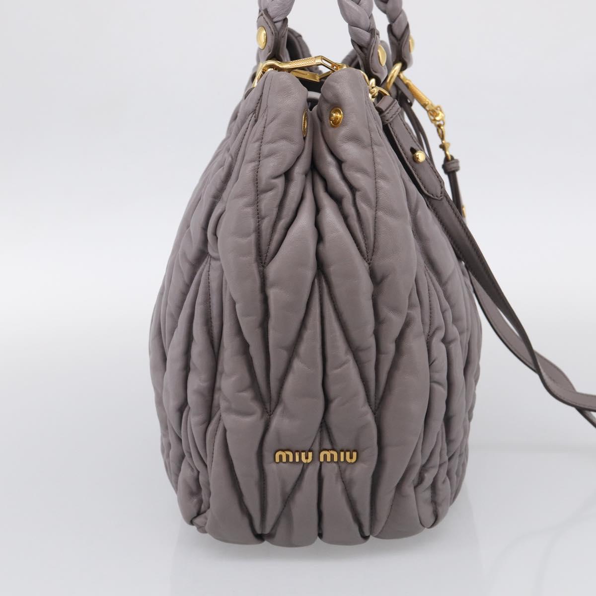 Miu Miu Matelasse Hand Bag Leather 2way Gray Gold Auth 213378M
