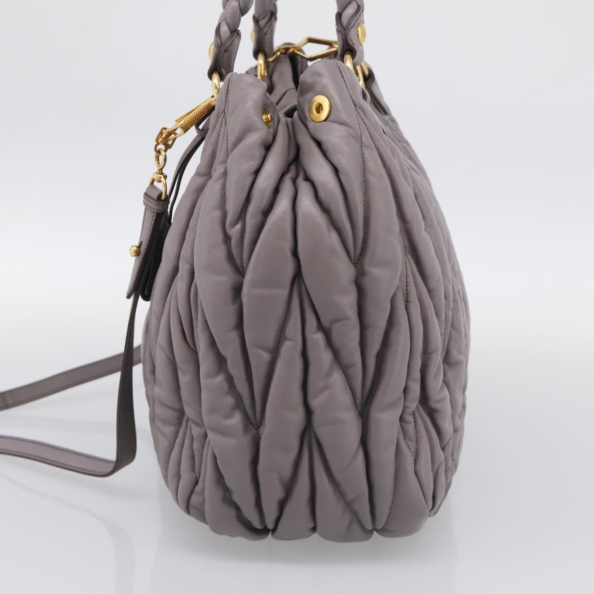 Miu Miu Matelasse Hand Bag Leather 2way Gray Gold Auth 213378M