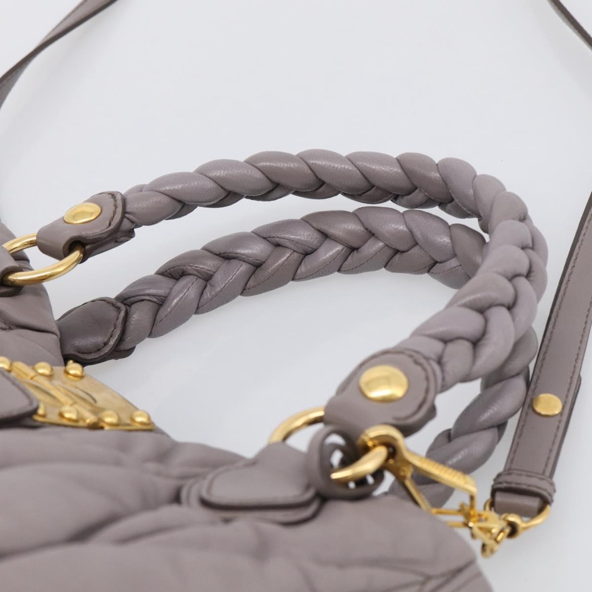 Miu Miu Matelasse Hand Bag Leather 2way Gray Gold Auth 213378M