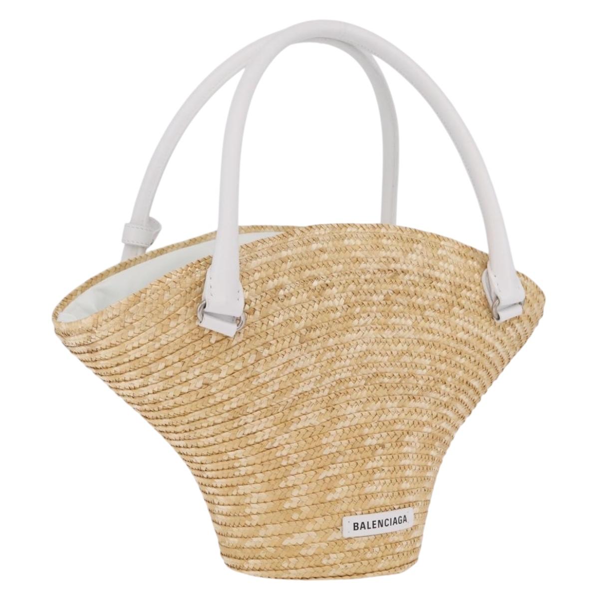 Balenciaga Tote Bag Raffia Beige Silver 744188 Auth 213379M