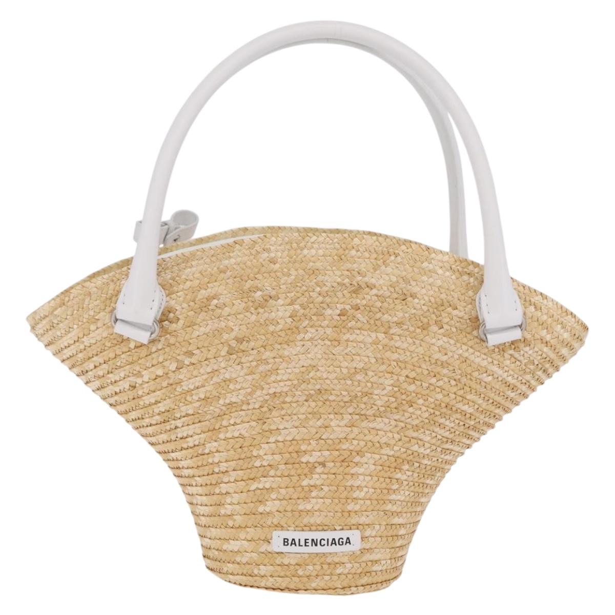 Balenciaga Tote Bag Raffia Beige Silver 744188 Auth 213379M