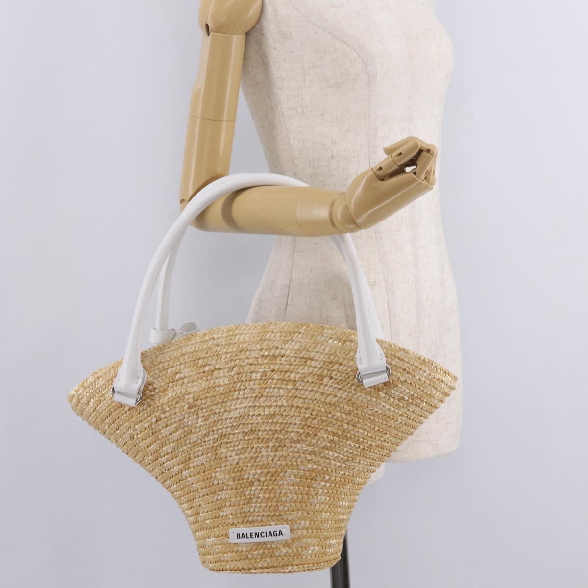 Balenciaga Tote Bag Raffia Beige Silver 744188 Auth 213379M