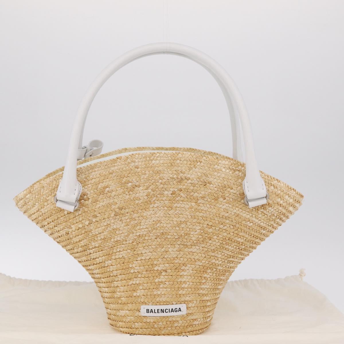 Balenciaga Tote Bag Raffia Beige Silver 744188 Auth 213379M