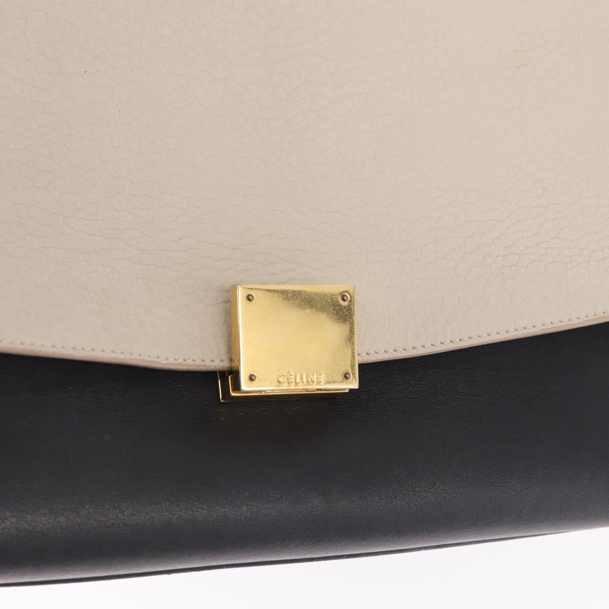 CELINE Trapeze Hand Bag Leather 2way Beige Gold Auth 213382A