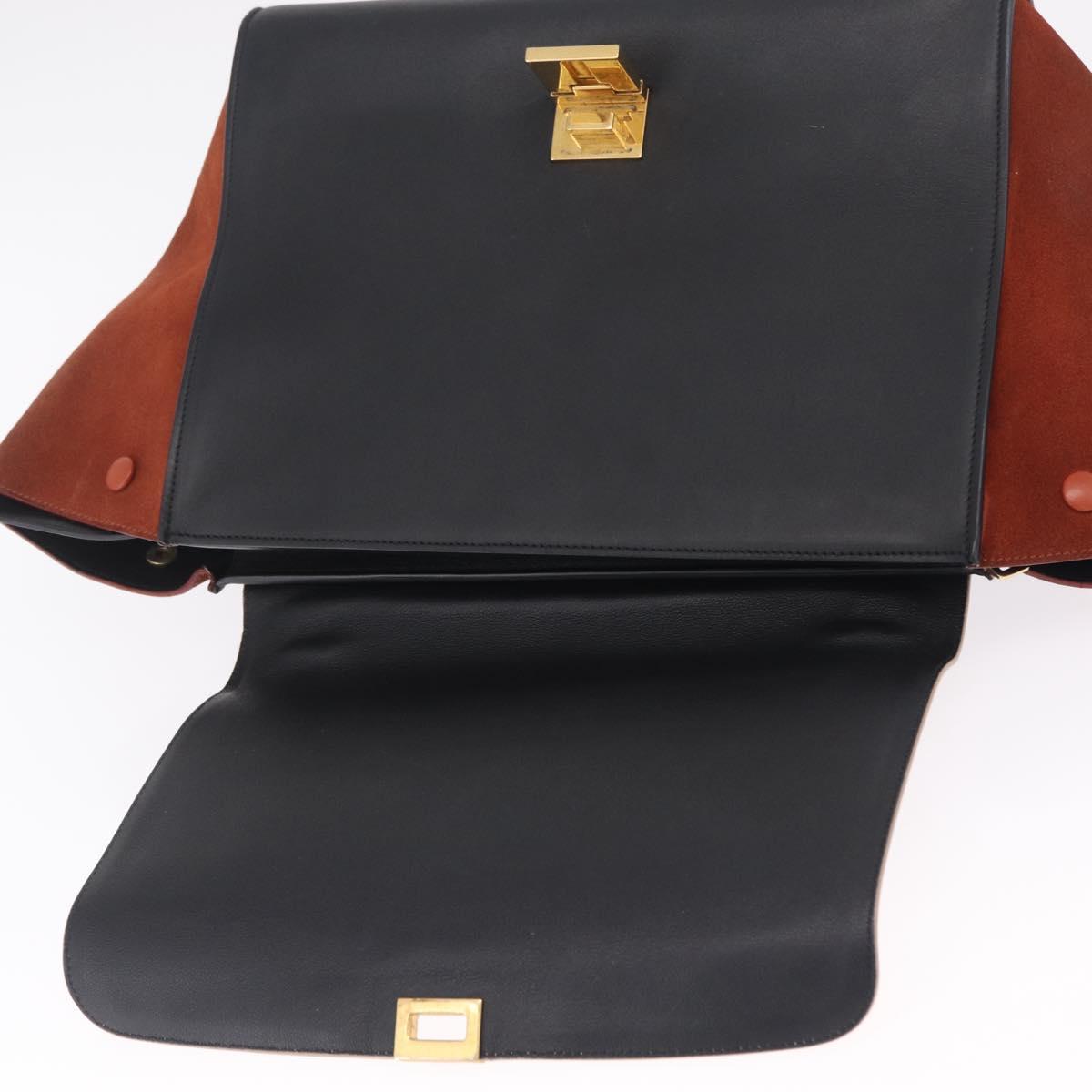 CELINE Trapeze Hand Bag Leather 2way Beige Gold Auth 213382A