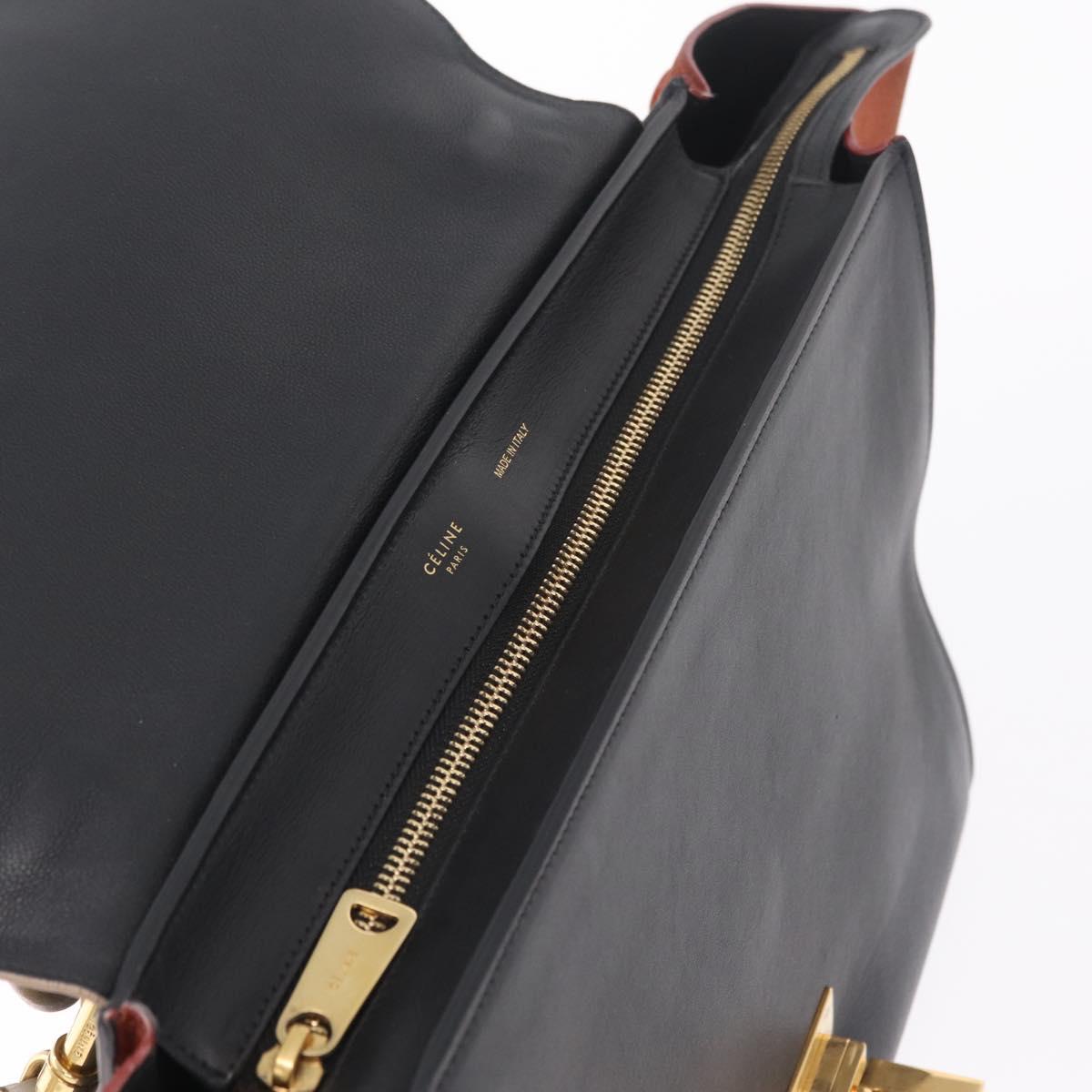 CELINE Trapeze Hand Bag Leather 2way Beige Gold Auth 213382A