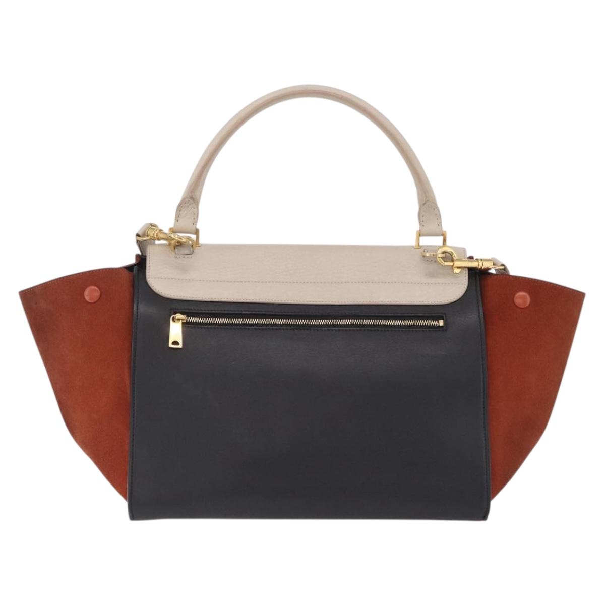 CELINE Trapeze Hand Bag Leather 2way Beige Gold Auth 213382A