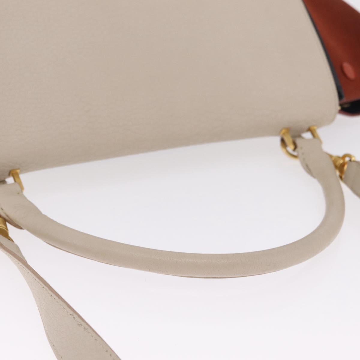 CELINE Trapeze Hand Bag Leather 2way Beige Gold Auth 213382A