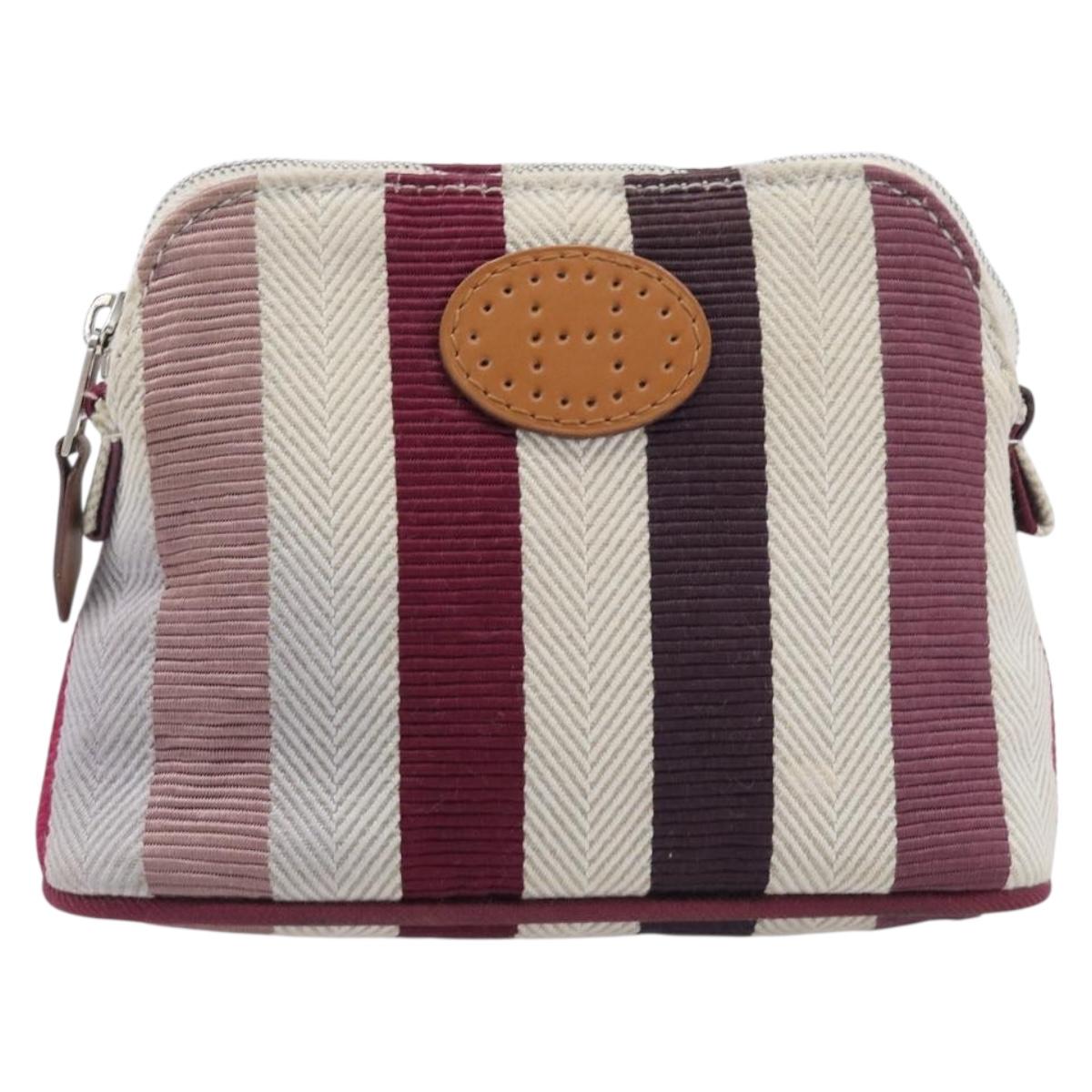 HERMES Bolide Pouch Canvas Beige Silver Auth 213387